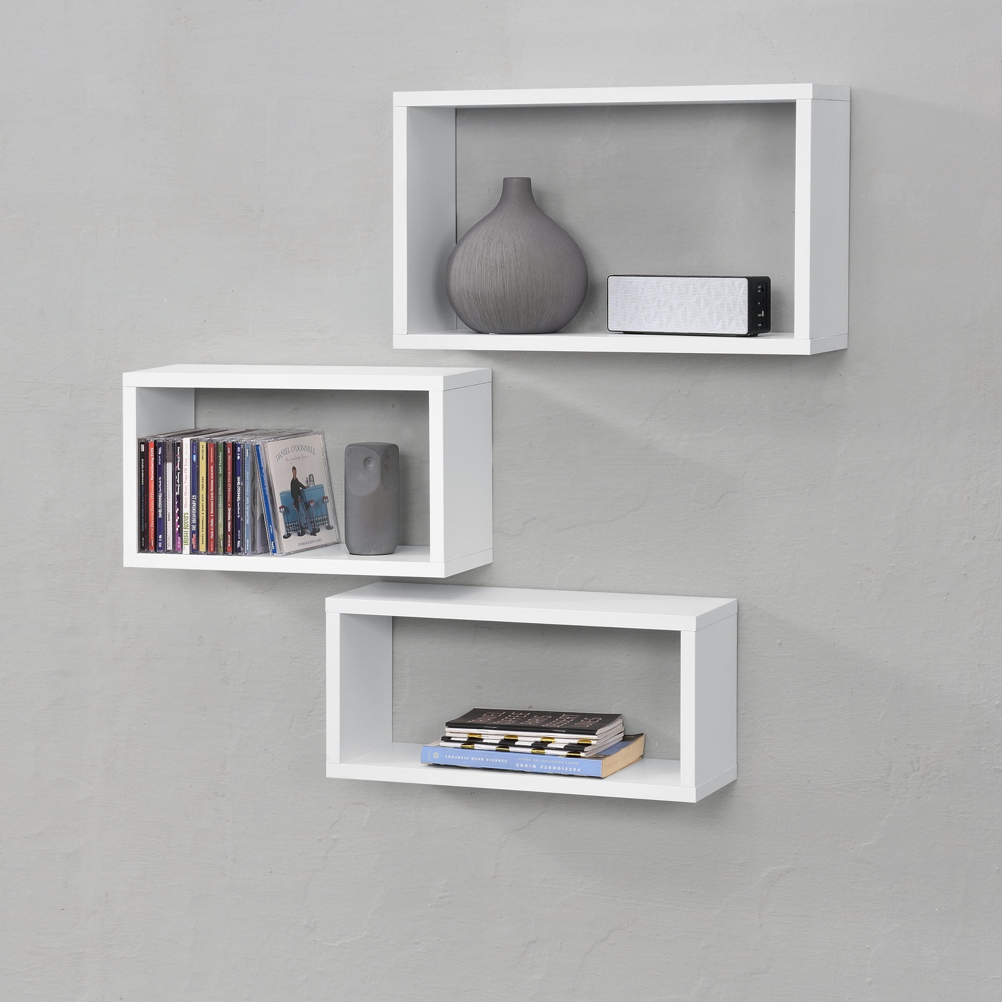 Set di 3 Mensole da Parete a Forma Rettangolare in Misure Diverse 3 Scaffali da Muro con 2 Ripiani Portaoggetti -