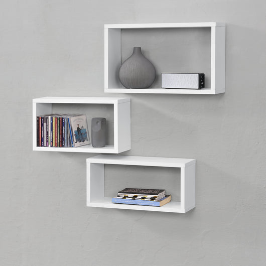 Set di 3 Mensole da Parete a Forma Rettangolare in Misure Diverse 3 Scaffali da Muro con 2 Ripiani Portaoggetti -