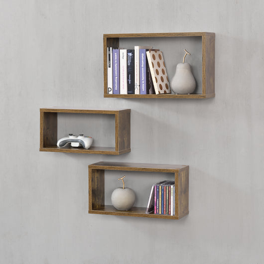 Set di 3 Mensole da Parete a Forma Rettangolare in Misure Diverse 3 Scaffali da Muro con 2 Ripiani Portaoggetti -