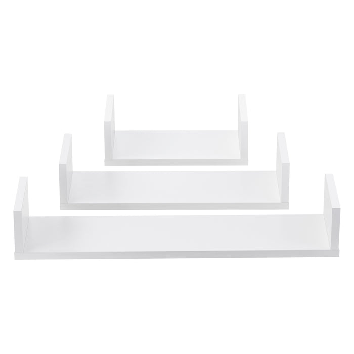 Set da 3 Mensole da Parete in Misure Diverse 3 Consolli Pensili a Forma di U Portaoggetti Libreria - Bianco