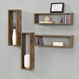 Set di 4 Mensole da Parete a Forma Rettangolare 59 x 14,5 x 17 cm 4 Scaffali da Muro con 2 Ripiani Portaoggetti -