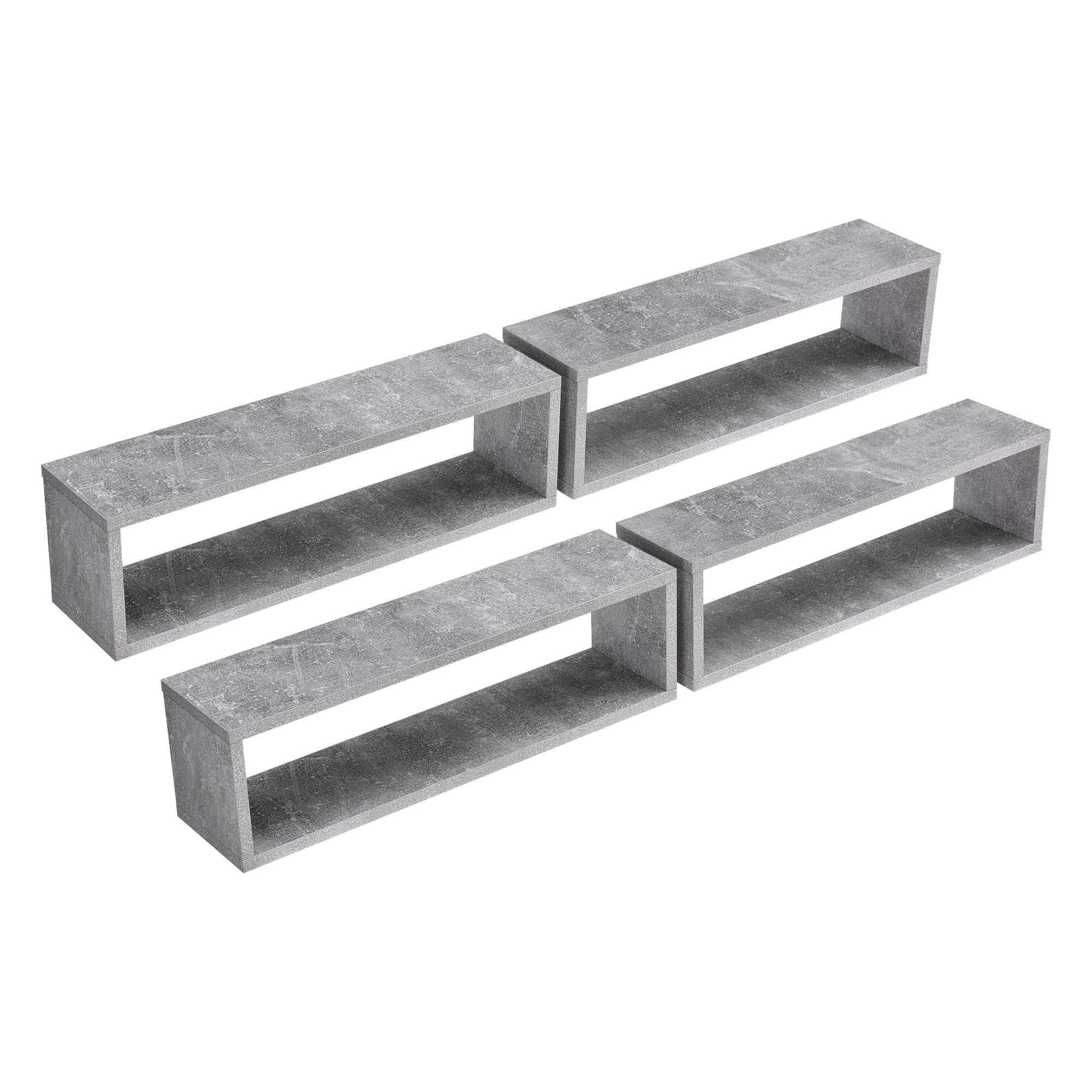 Set di 4 Mensole da Parete a Forma Rettangolare 59 x 14,5 x 17 cm 4 Scaffali da Muro con 2 Ripiani Portaoggetti -