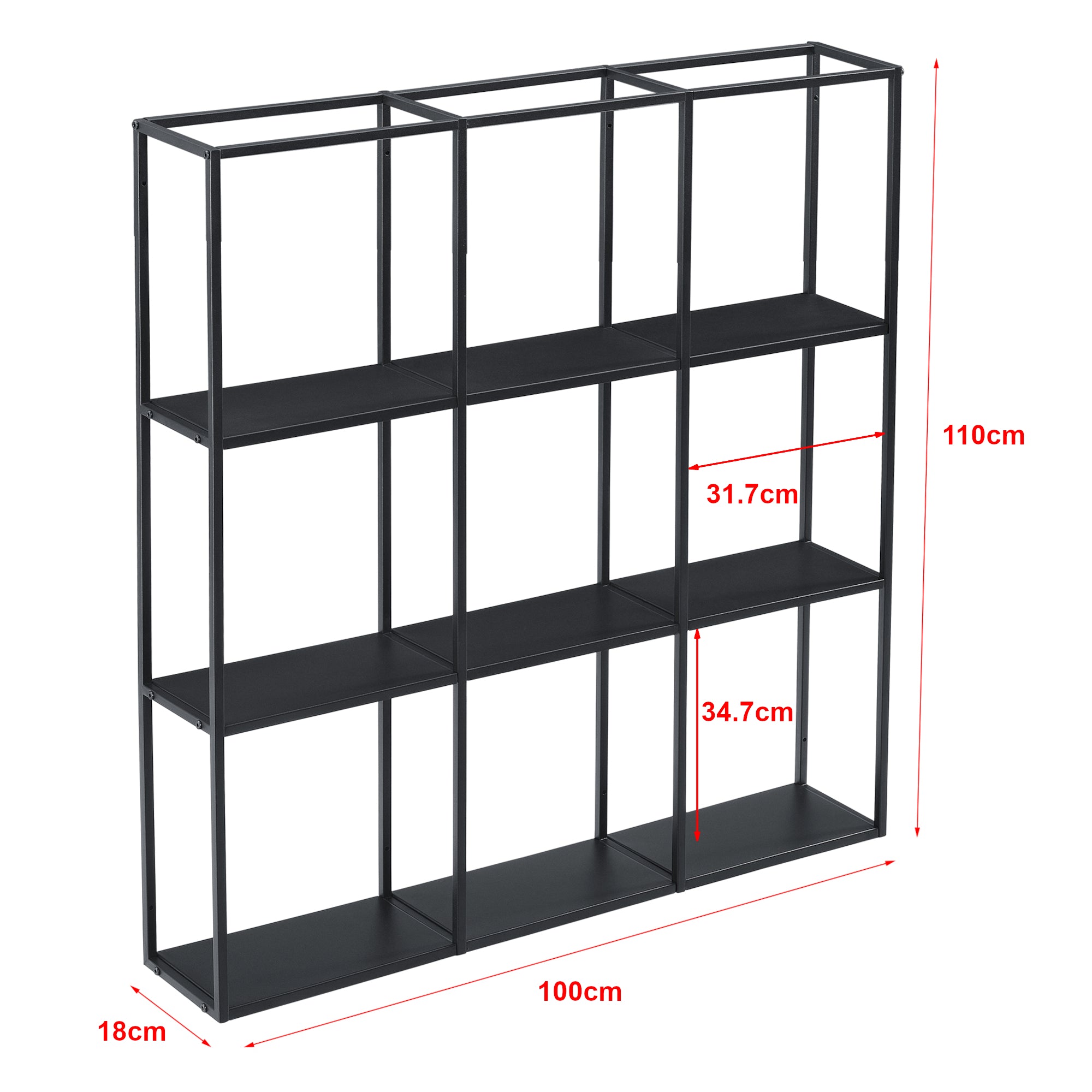 Scaffale da Parete Jelsa in Ferro Libreria Sospesa con 9 Scomparti 100x18x110 cm Nero [en.casa]