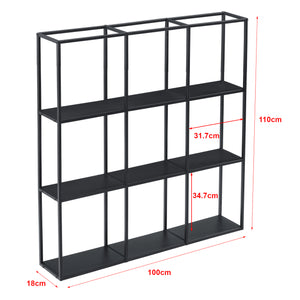Scaffale da Parete Jelsa in Ferro Libreria Sospesa con 9 Scomparti 100x18x110 cm Nero [en.casa]