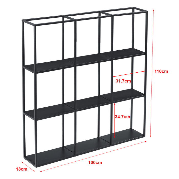 Scaffale da Parete Jelsa in Ferro Libreria Sospesa con 9 Scomparti 100x18x110 cm Nero [en.casa]