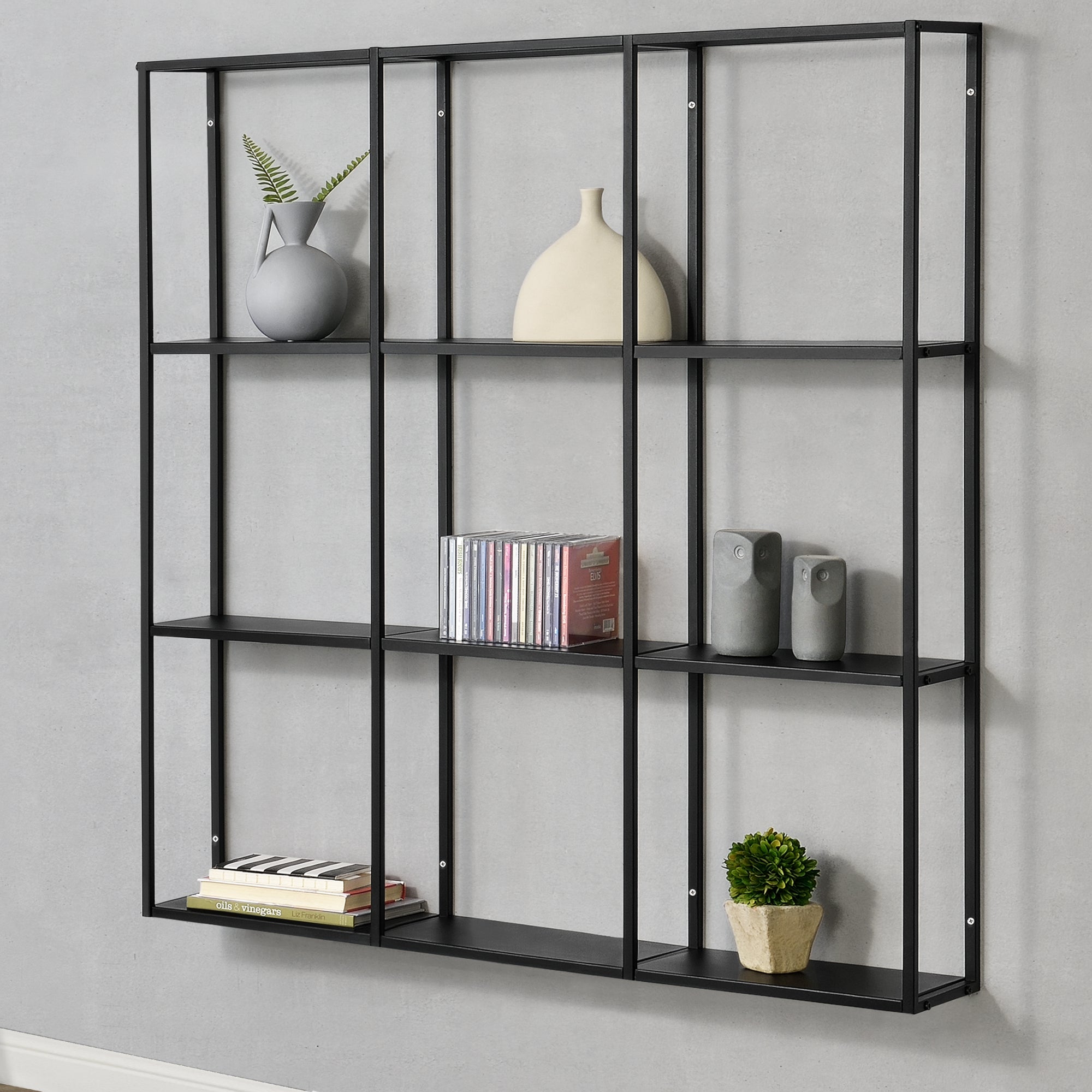 Scaffale da Parete Jelsa in Ferro Libreria Sospesa con 9 Scomparti 100x18x110 cm Nero [en.casa]