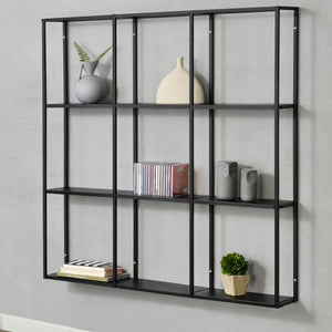 Scaffale da Parete Jelsa in Ferro Libreria Sospesa con 9 Scomparti 100x18x110 cm Nero [en.casa]