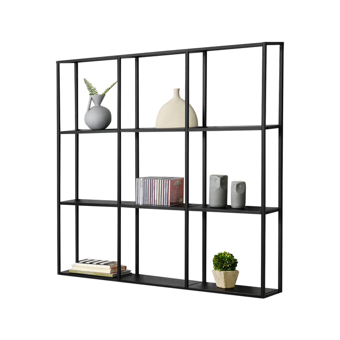 Scaffale da Parete Jelsa in Ferro Libreria Sospesa con 9 Scomparti 100x18x110 cm Nero [en.casa]