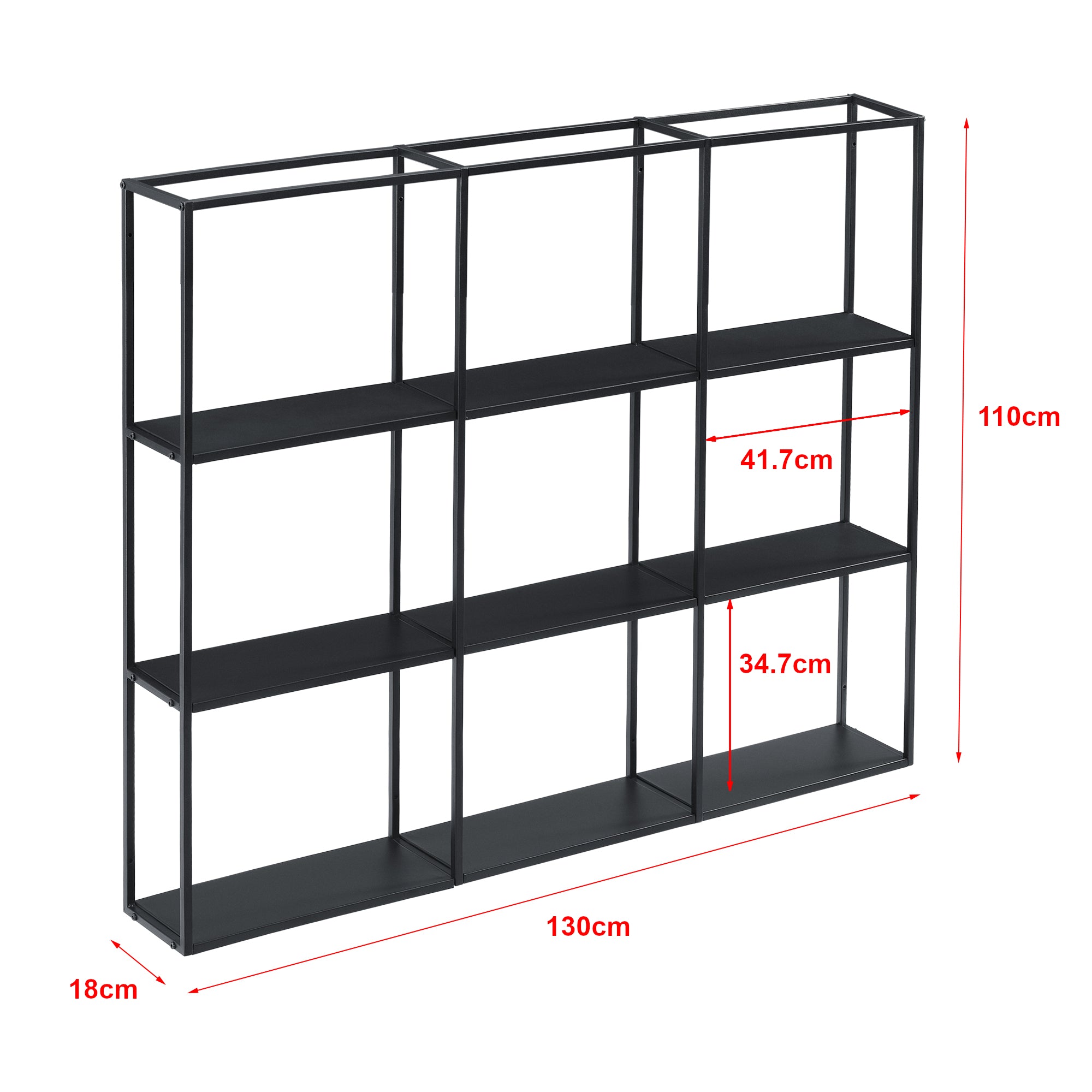 Scaffale da Parete Jelsa in Ferro Libreria Sospesa con 9 Scomparti 130x18x110 cm Nero [en.casa]