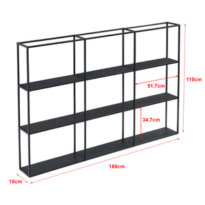 Scaffale da Parete Jelsa in Ferro Libreria Sospesa con 9 Scomparti 160x18x110 cm Nero [en.casa]