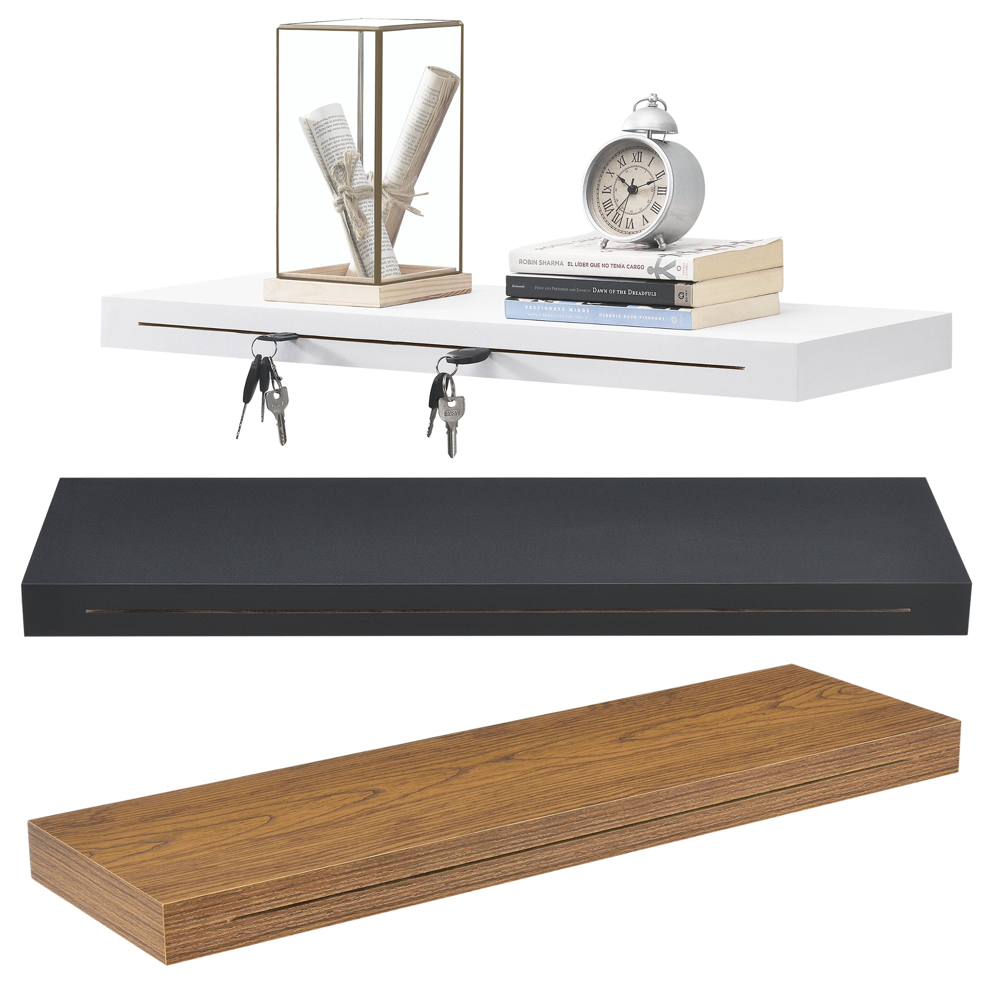 Mensola da Parete con Fessura Porta Chiavi Consolle da Muro 80 x 24 cm Effetto Noce [en.casa]