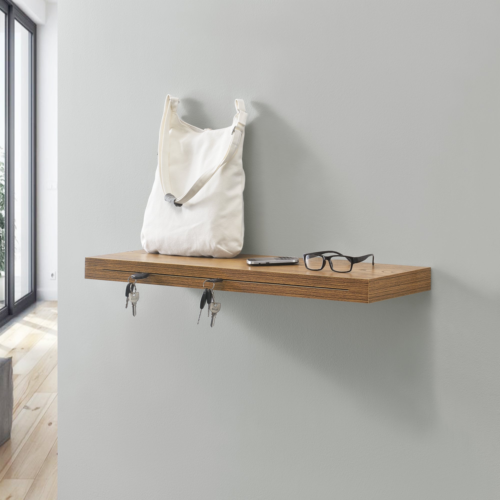 Mensola da Parete con Fessura Porta Chiavi Consolle da Muro 80 x 24 cm Effetto Noce [en.casa]