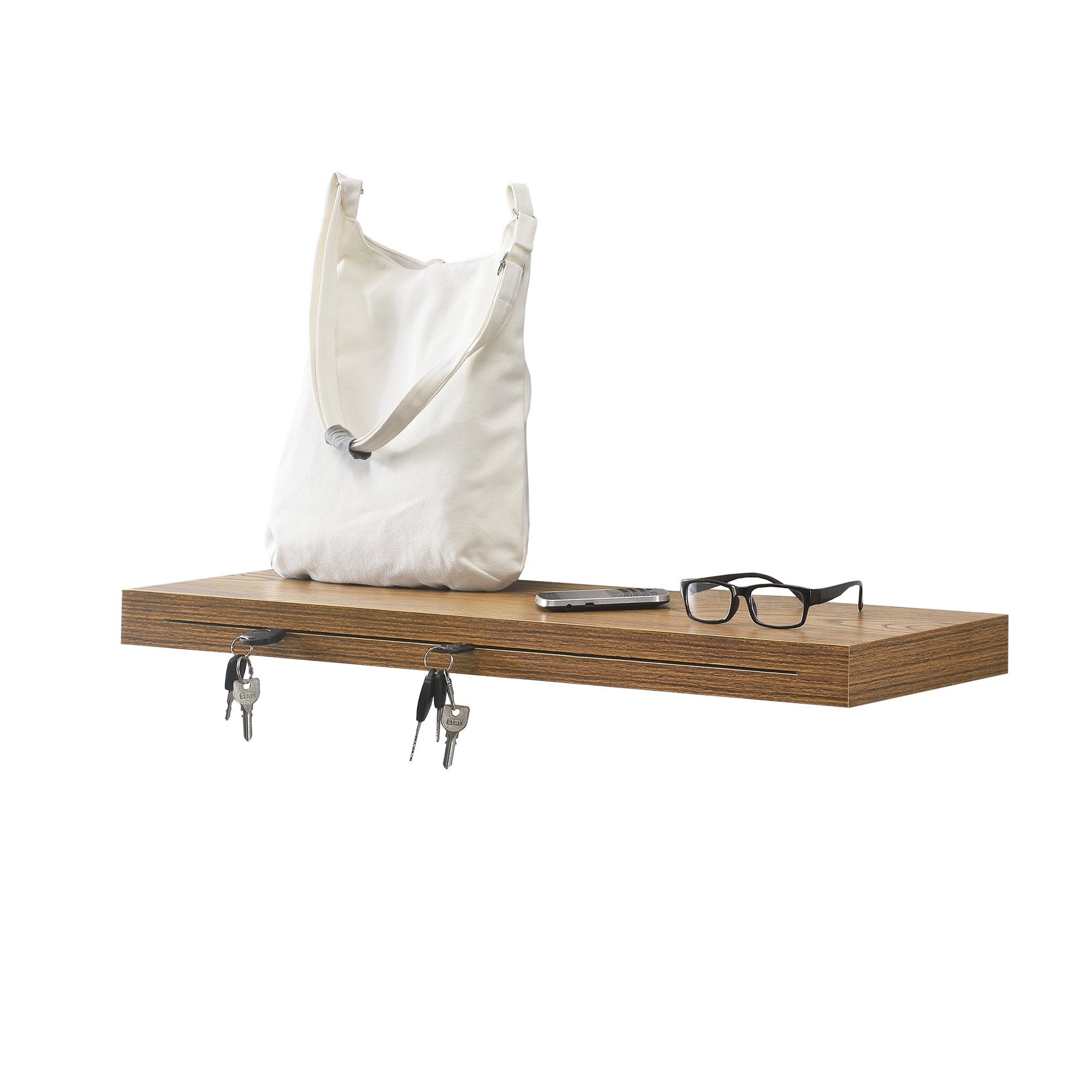 Mensola da Parete con Fessura Porta Chiavi Consolle da Muro 80 x 24 cm Effetto Noce [en.casa]