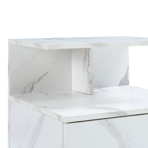 Comodino da Parete Amberg con Cassetto e Ripiani 40x35x31 cm - Effetto Marmo Bianco [en.casa]