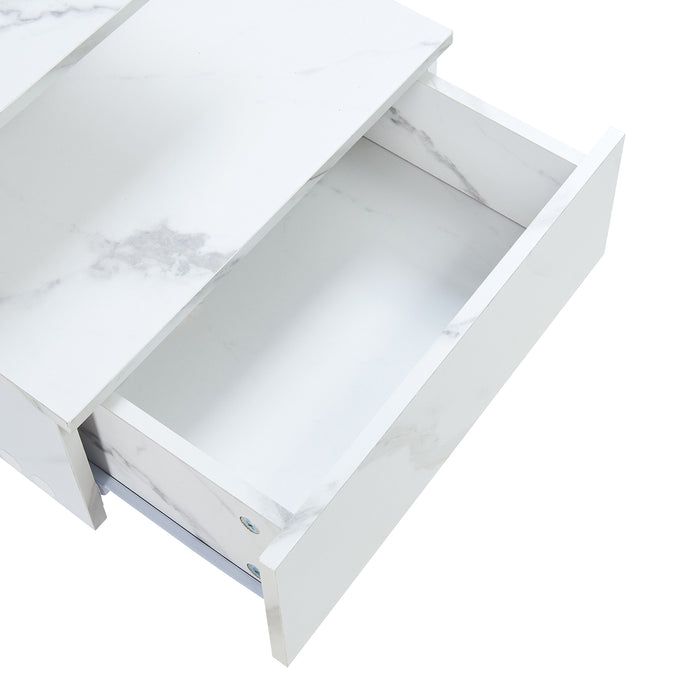 Comodino da Parete Amberg con Cassetto e Ripiani 40x35x31 cm - Effetto Marmo Bianco [en.casa]