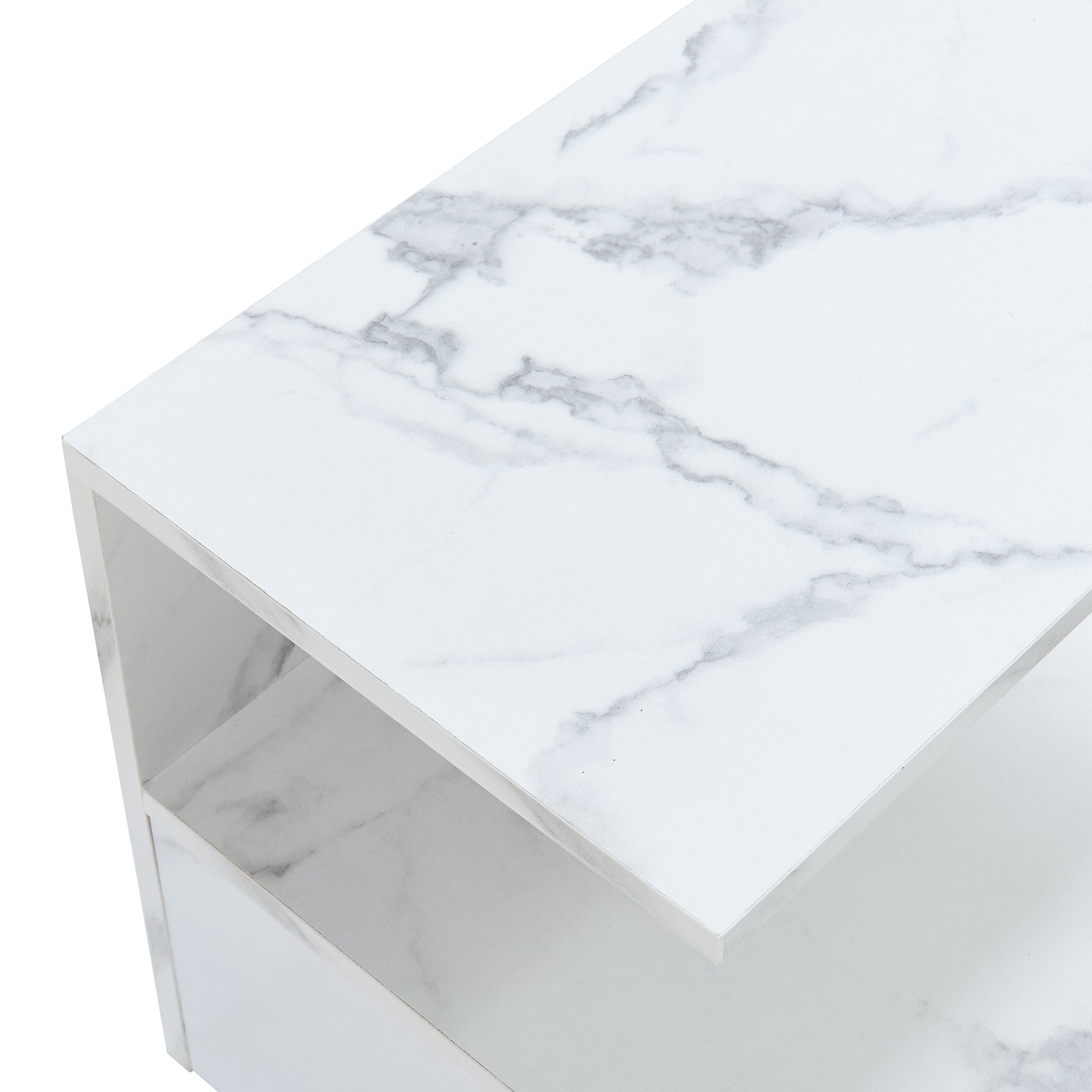 Comodino da Parete Amberg con Cassetto e Ripiani 40x35x31 cm - Effetto Marmo Bianco [en.casa]