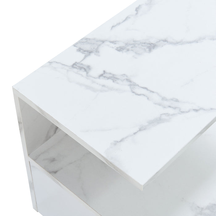 Comodino da Parete Amberg con Cassetto e Ripiani 40x35x31 cm - Effetto Marmo Bianco [en.casa]