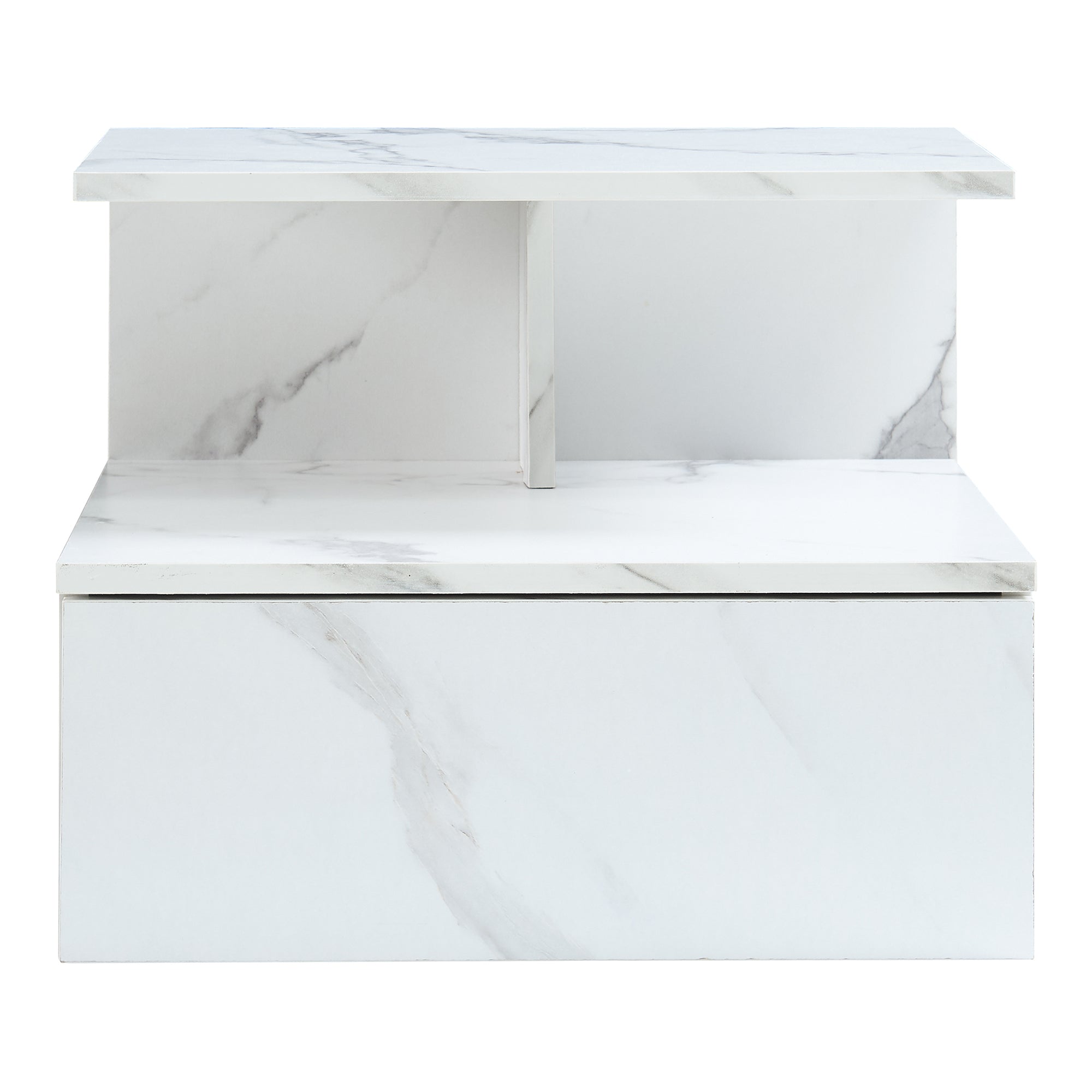 Comodino da Parete Amberg con Cassetto e Ripiani 40x35x31 cm - Effetto Marmo Bianco [en.casa]