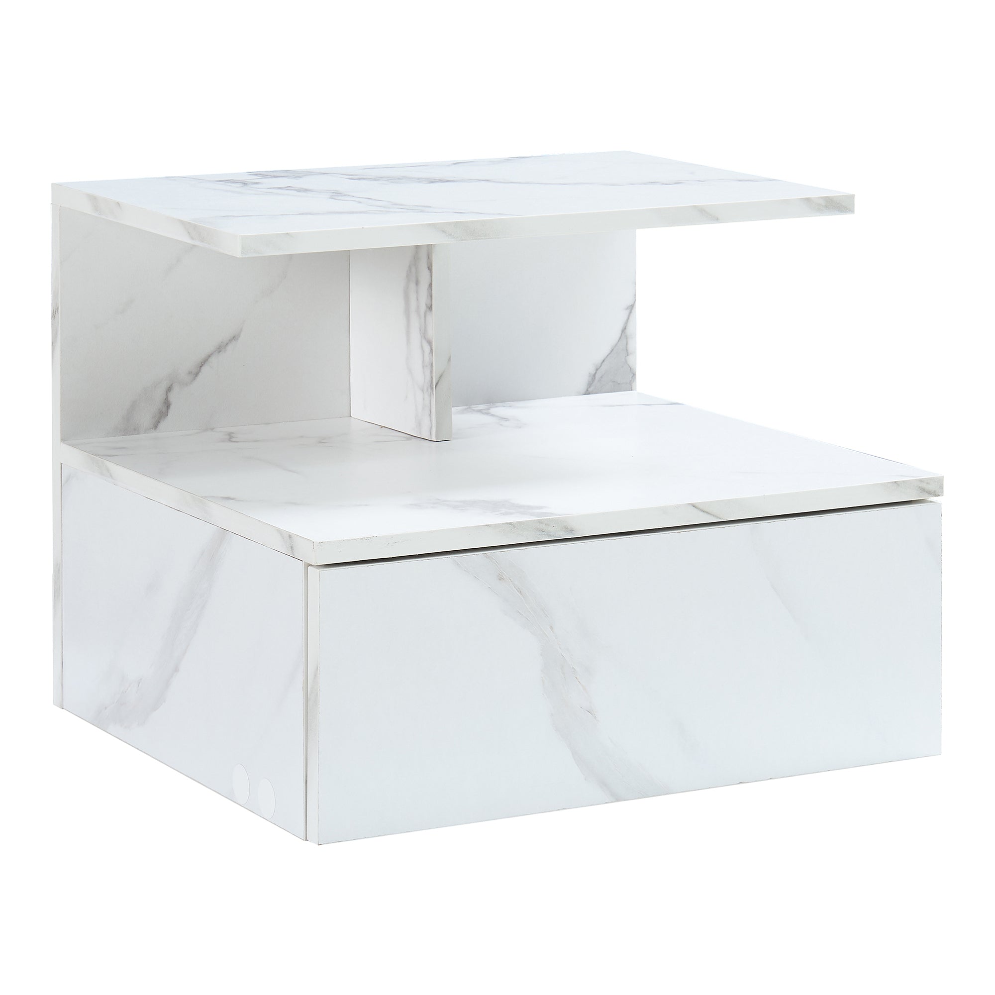 Comodino da Parete Amberg con Cassetto e Ripiani 40x35x31 cm - Effetto Marmo Bianco [en.casa]