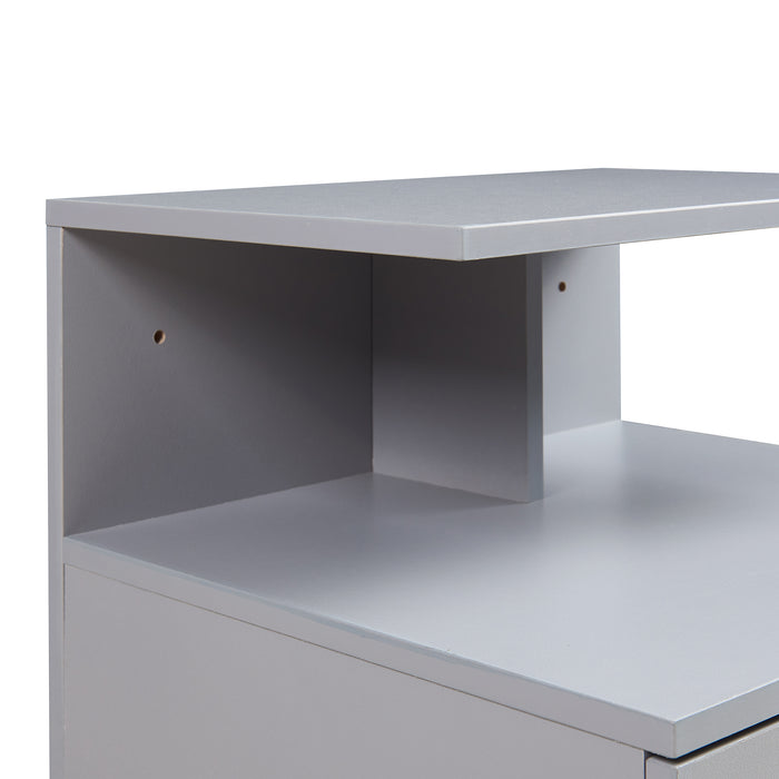 Comodino da Parete Amberg con Cassetto e Ripiani 40x35x31 cm - Grigio Chiaro [en.casa]