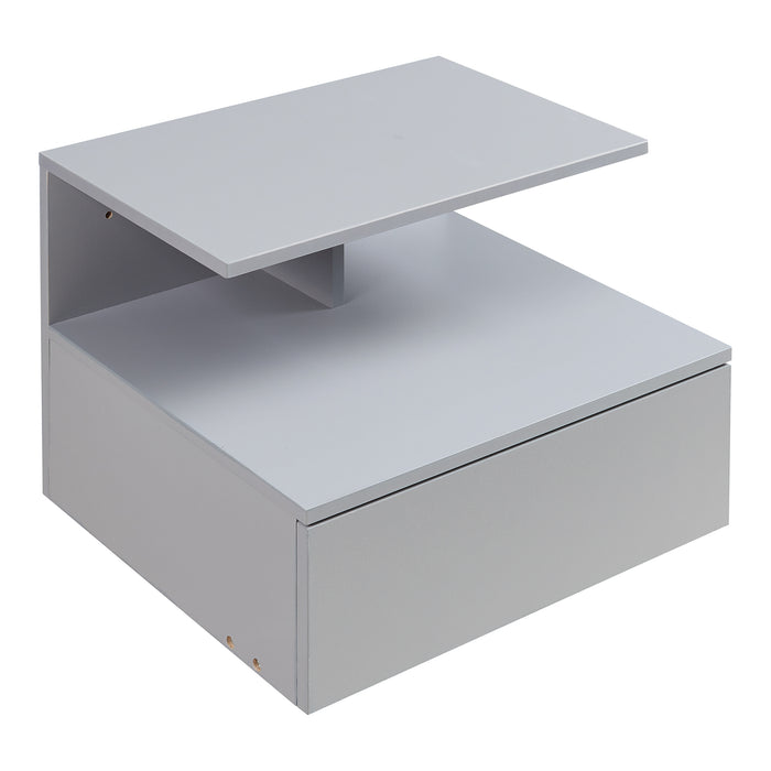 Comodino da Parete Amberg con Cassetto e Ripiani 40x35x31 cm - Grigio Chiaro [en.casa]