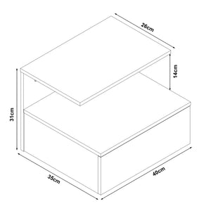 Comodino da Parete Amberg con Cassetto e Ripiani 40x35x31 cm - Effetto Cemento Chiaro [en.casa]