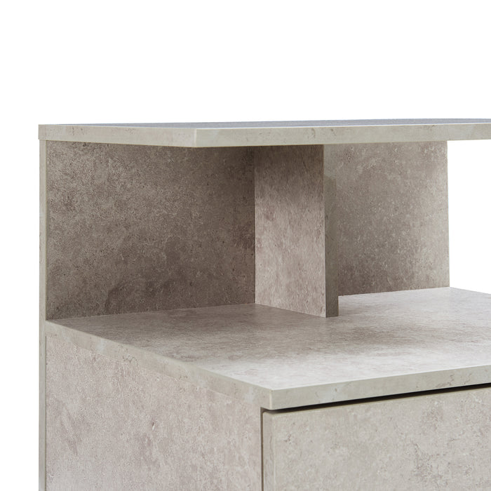 Comodino da Parete Amberg con Cassetto e Ripiani 40x35x31 cm - Effetto Cemento Chiaro [en.casa]