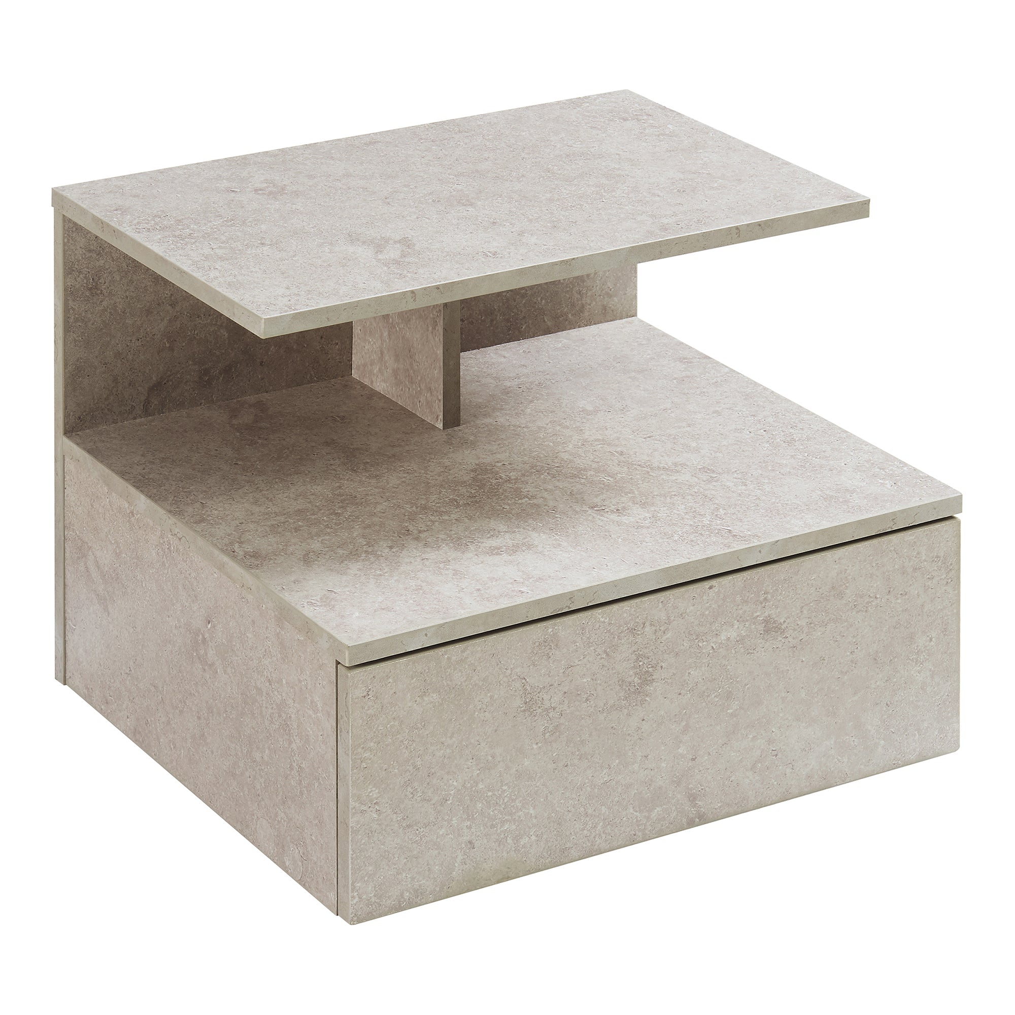Comodino da Parete Amberg con Cassetto e Ripiani 40x35x31 cm - Effetto Cemento Chiaro [en.casa]