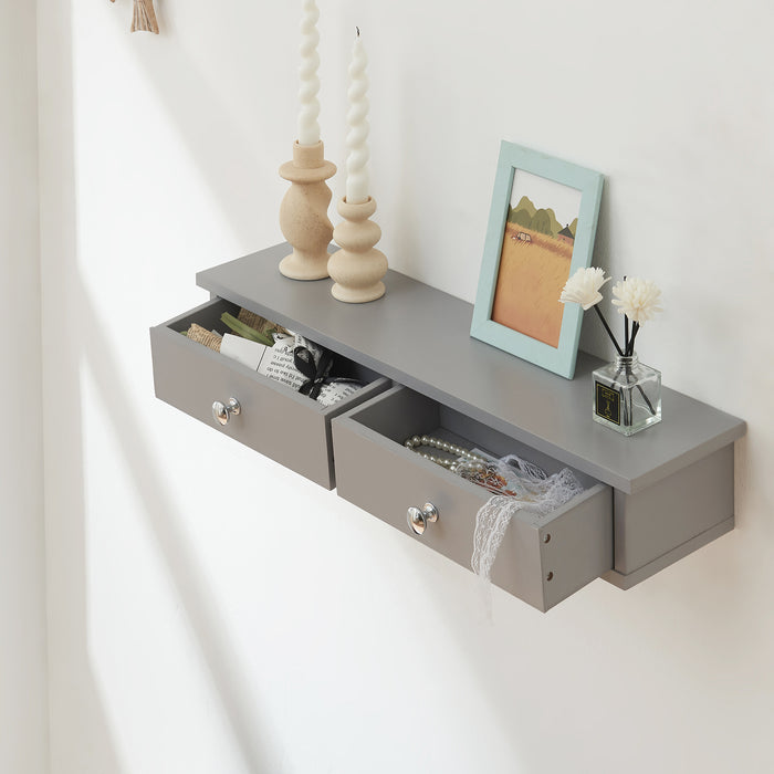 Mensola da Parete Geeste Comodino Sospeso con 2 Cassetti 60 x 15 x 10 cm - Grigio Chiaro [en.casa]