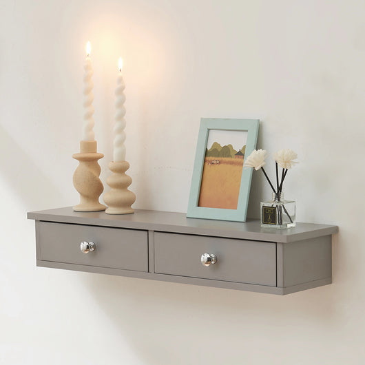 Mensola da Parete Geeste Comodino Sospeso con 2 Cassetti 60 x 15 x 10 cm - Grigio Chiaro [en.casa]