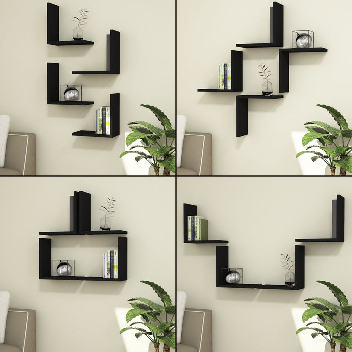 Set di 4 Mensole da Muro 'Broby' a Forma di L Consolle Portapiante da Parete - Nero [en.casa]