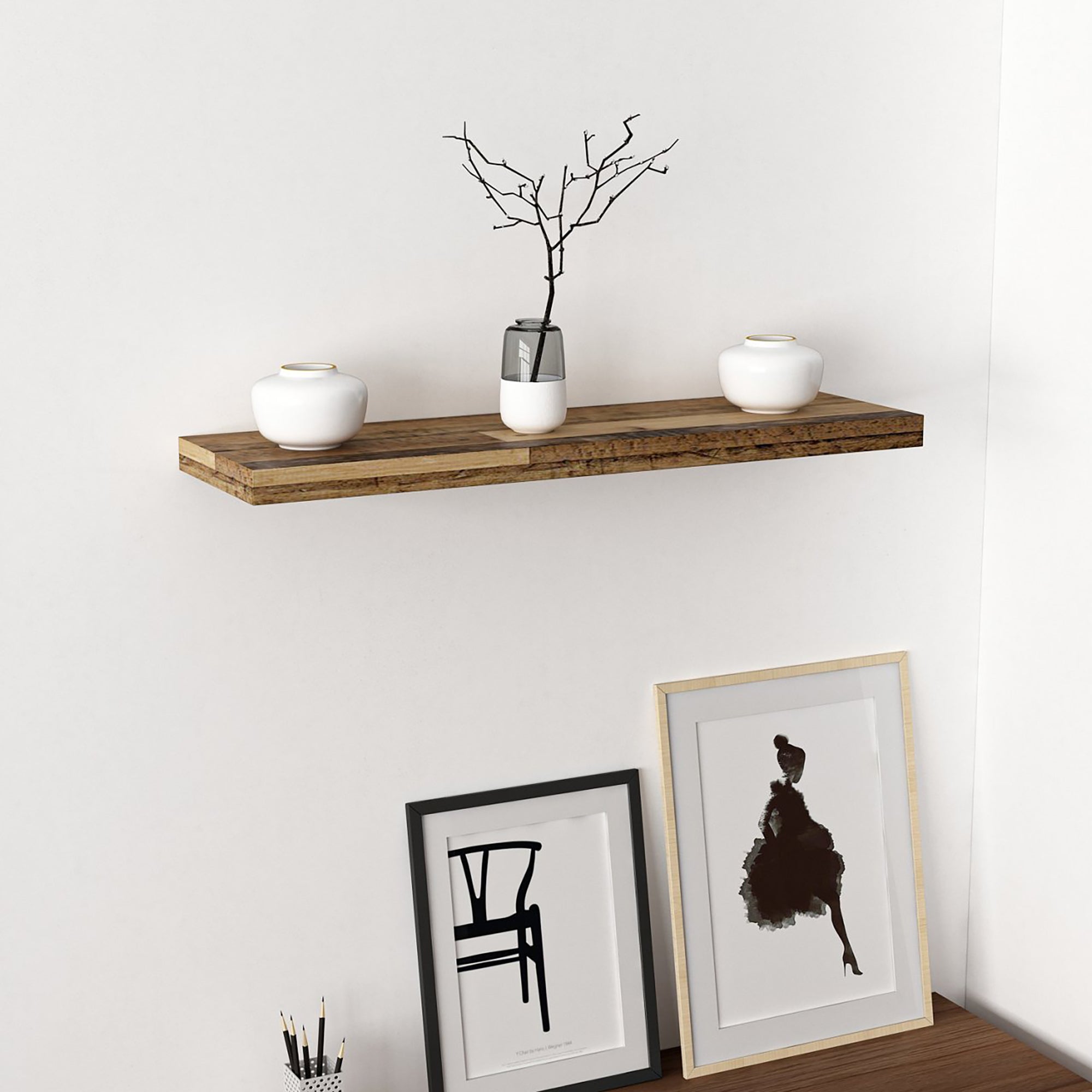 Mensola da Muro 'Bredebro' Piano Rettangolare 80 cm  - Effetto Legno Intarsiato [en.casa]