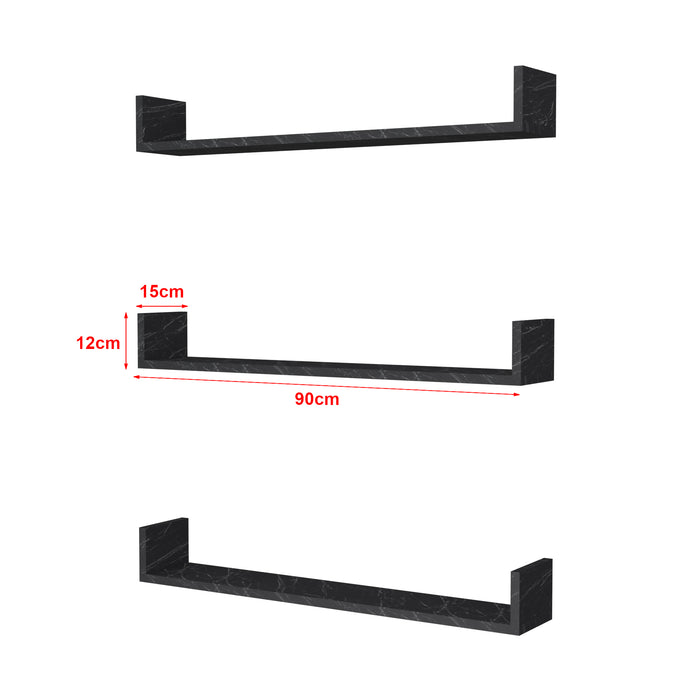 Set 'Höganäs' 3 Mensole da Muro - Consolli Pensili con Piano d'Appoggio a Forma di U - Largo 90 cm - Effetto Marmo Nero