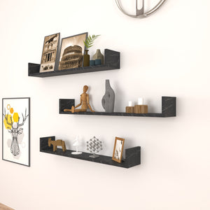 Set 'Höganäs' 3 Mensole da Muro - Consolli Pensili con Piano d'Appoggio a Forma di U - Largo 90 cm - Effetto Marmo Nero