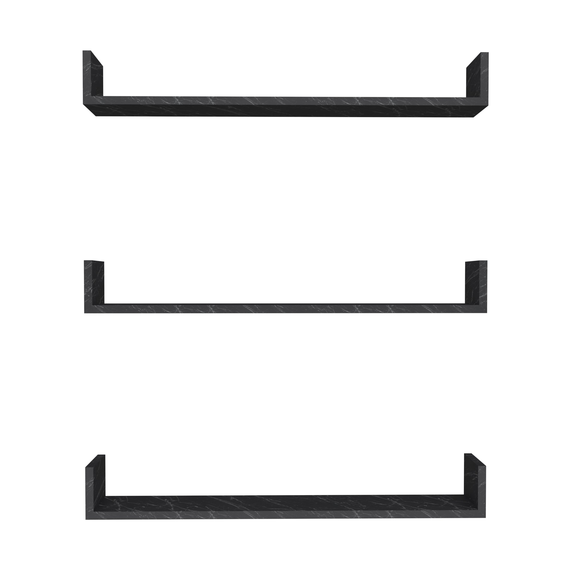 Set 'Höganäs' 3 Mensole da Muro - Consolli Pensili con Piano d'Appoggio a Forma di U - Largo 90 cm - Effetto Marmo Nero