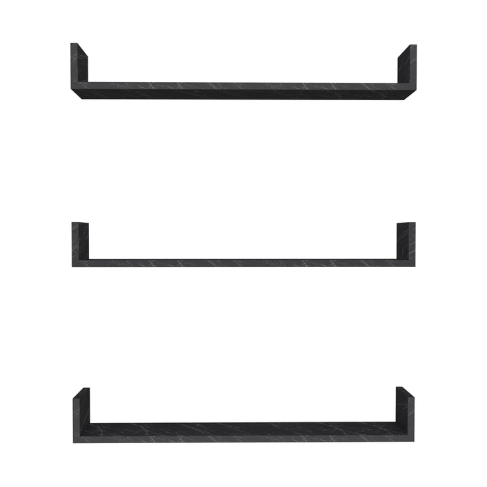 Set 'Höganäs' 3 Mensole da Muro - Consolli Pensili con Piano d'Appoggio a Forma di U - Largo 90 cm - Effetto Marmo Nero