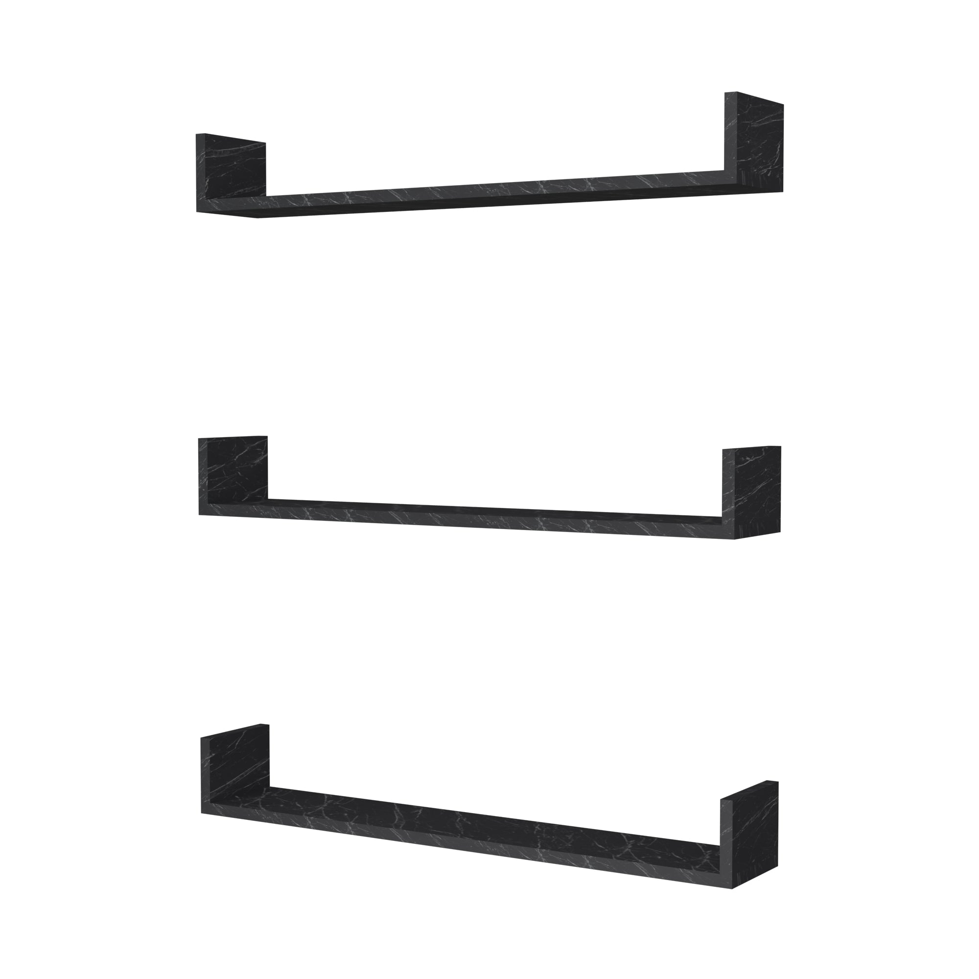 Set 'Höganäs' 3 Mensole da Muro - Consolli Pensili con Piano d'Appoggio a Forma di U - Largo 90 cm - Effetto Marmo Nero