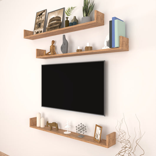 Set 'Höganäs' 3 Mensole da Muro - Consolli Pensili con Piano d'Appoggio a Forma di U - Largo 120 cm - Effetto Rovere