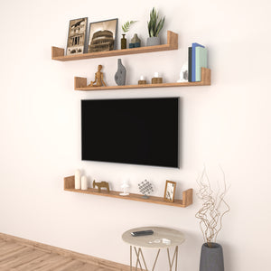 Set 'Höganäs' 3 Mensole da Muro - Consolli Pensili con Piano d'Appoggio a Forma di U - Largo 120 cm - Effetto Rovere