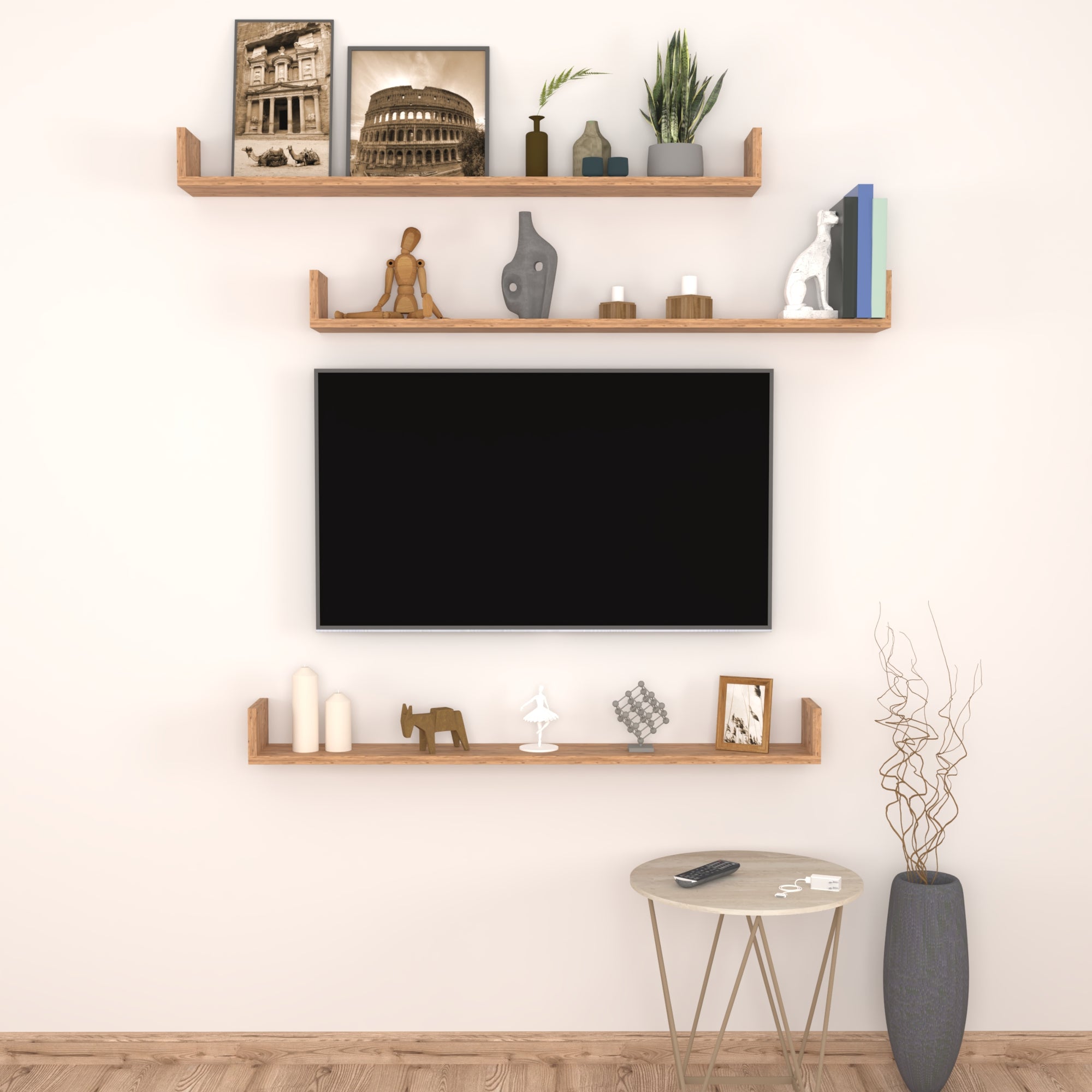 Set 'Höganäs' 3 Mensole da Muro - Consolli Pensili con Piano d'Appoggio a Forma di U - Largo 120 cm - Effetto Rovere