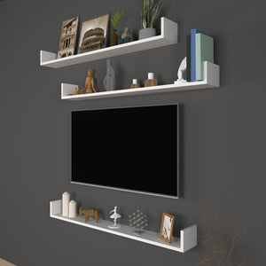 Set 'Höganäs' 3 Mensole da Muro - Consolli Pensili con Piano d'Appoggio a Forma di U - Largo 120 cm - Bianco [en.casa]