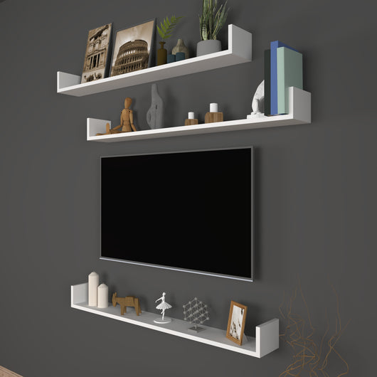 Set 'Höganäs' 3 Mensole da Muro - Consolli Pensili con Piano d'Appoggio a Forma di U - Largo 120 cm - Bianco [en.casa]