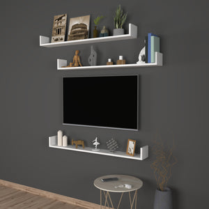 Set 'Höganäs' 3 Mensole da Muro - Consolli Pensili con Piano d'Appoggio a Forma di U - Largo 120 cm - Bianco [en.casa]