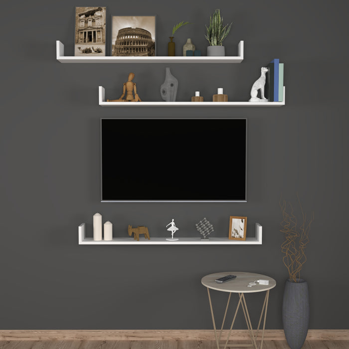 Set 'Höganäs' 3 Mensole da Muro - Consolli Pensili con Piano d'Appoggio a Forma di U - Largo 120 cm - Bianco [en.casa]