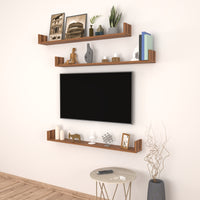 Set 'Höganäs' 3 Mensole da Muro - Consolli Pensili con Piano d'Appoggio a Forma di U - Largo 120 cm - Effetto Noce