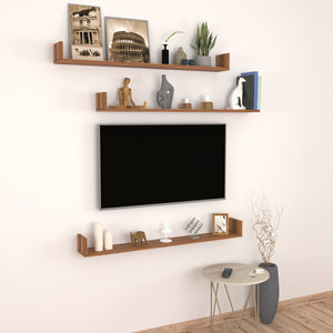 Set 'Höganäs' 3 Mensole da Muro - Consolli Pensili con Piano d'Appoggio a Forma di U - Largo 120 cm - Effetto Noce