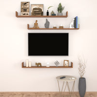 Set 'Höganäs' 3 Mensole da Muro - Consolli Pensili con Piano d'Appoggio a Forma di U - Largo 120 cm - Effetto Noce