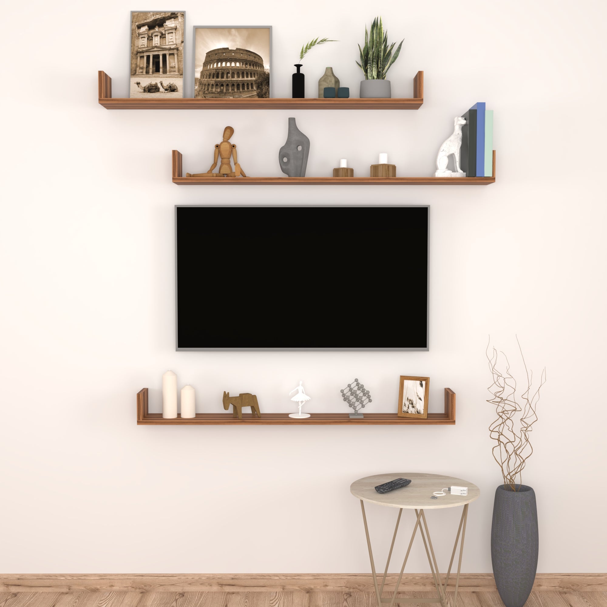 Set 'Höganäs' 3 Mensole da Muro - Consolli Pensili con Piano d'Appoggio a Forma di U - Largo 120 cm - Effetto Noce