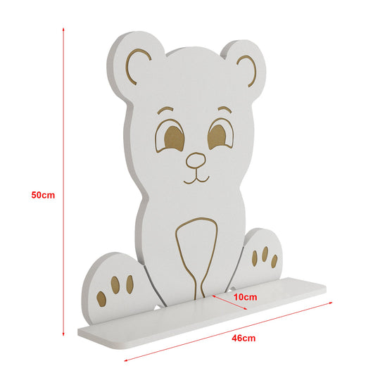 Scaffale dal design senza tempo per soggiorno/camera da letto mobiletto portaoggetti da parete per bambini a forma di orso 50 x 46 x 11 cm bianco 03_0011257
