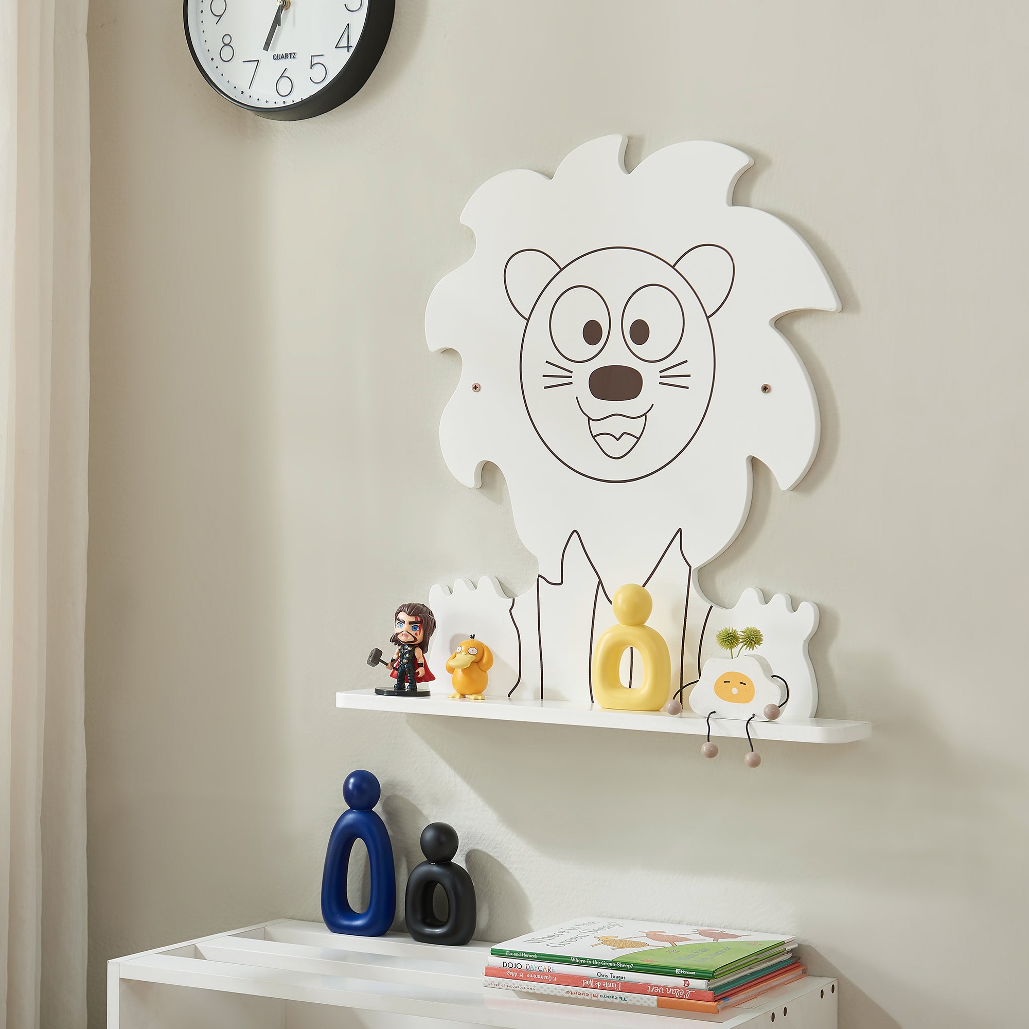 Mensola da Parete Korsør per Bambini Consolle Pensile Design Leone - Bianco [en.casa]